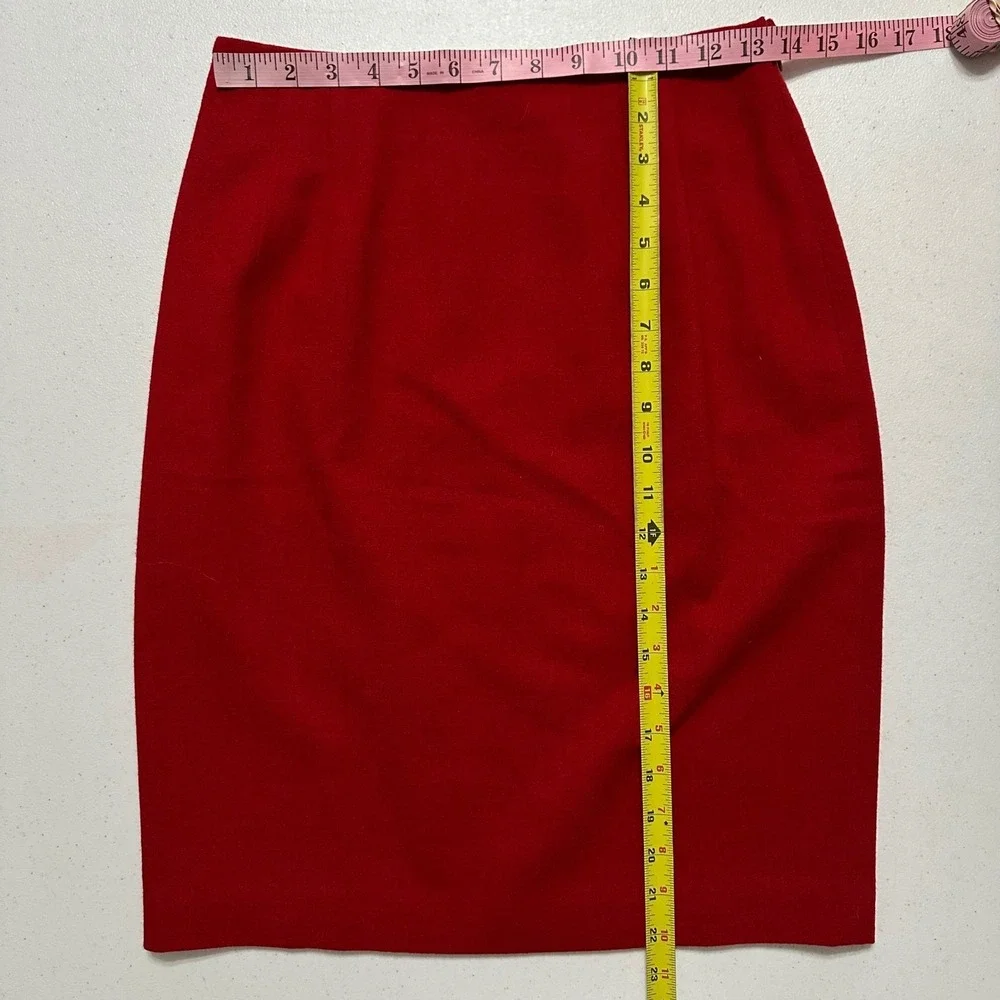 Linda Allard Ellen Tracy Pencil Skirt 100% Pure Wool Classic Red Minimalist Sz 8